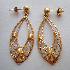 Designer Michael Anthony 14K Gold Diamond Cut Filigree Dangle Drop Earrings